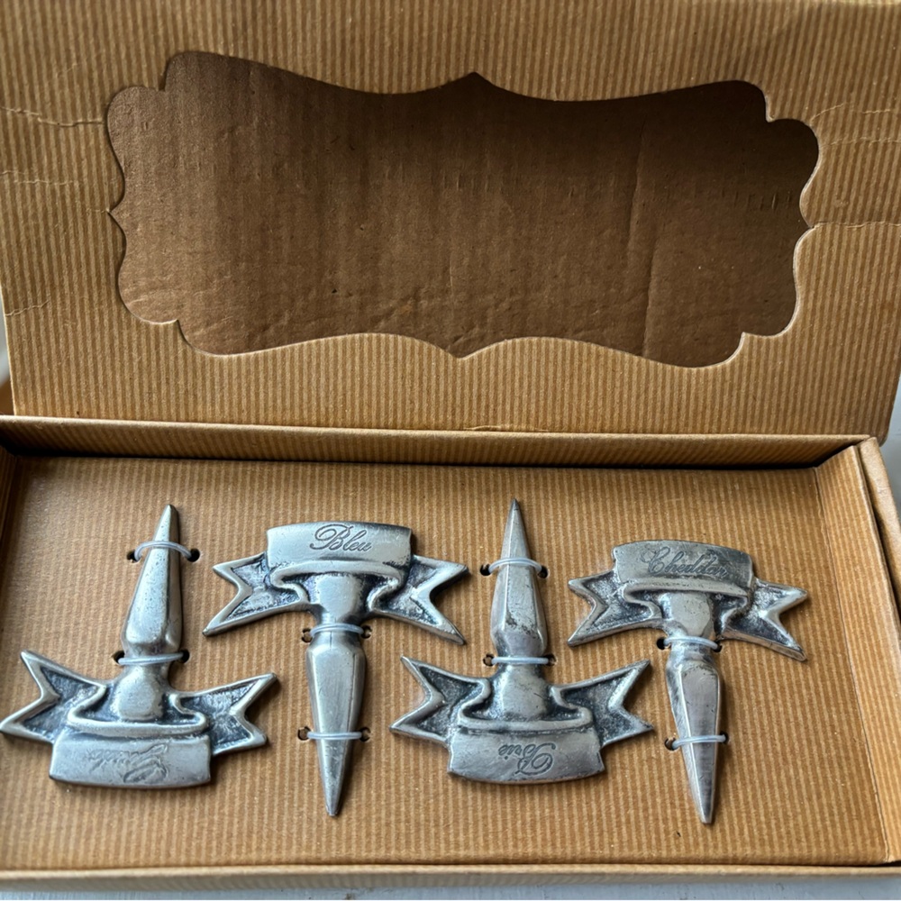 Vintage Pewter Cheese Markers, Cheese Names